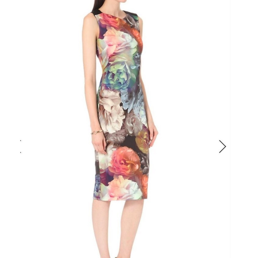 Ted Baker Mayzi Floral Bodycon Midi Dress Size 0 US 2 Sleeveless Stretch Party